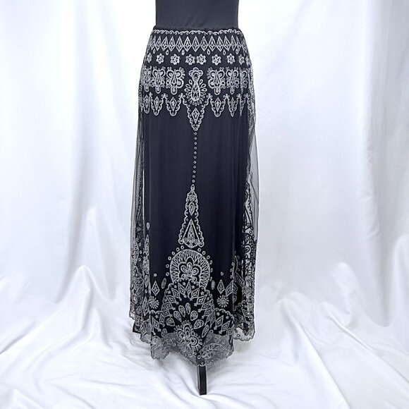 Calypso St Barth Black Tulle Embroidered Maxi Skirt, Small - Picture 2 of 3